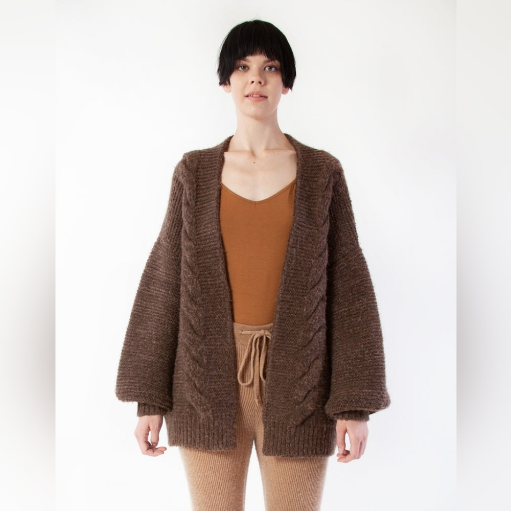 Kerisma Woo Woo Coatigan In Shitake Brown Chunky Knit Wool One Size Extra Large